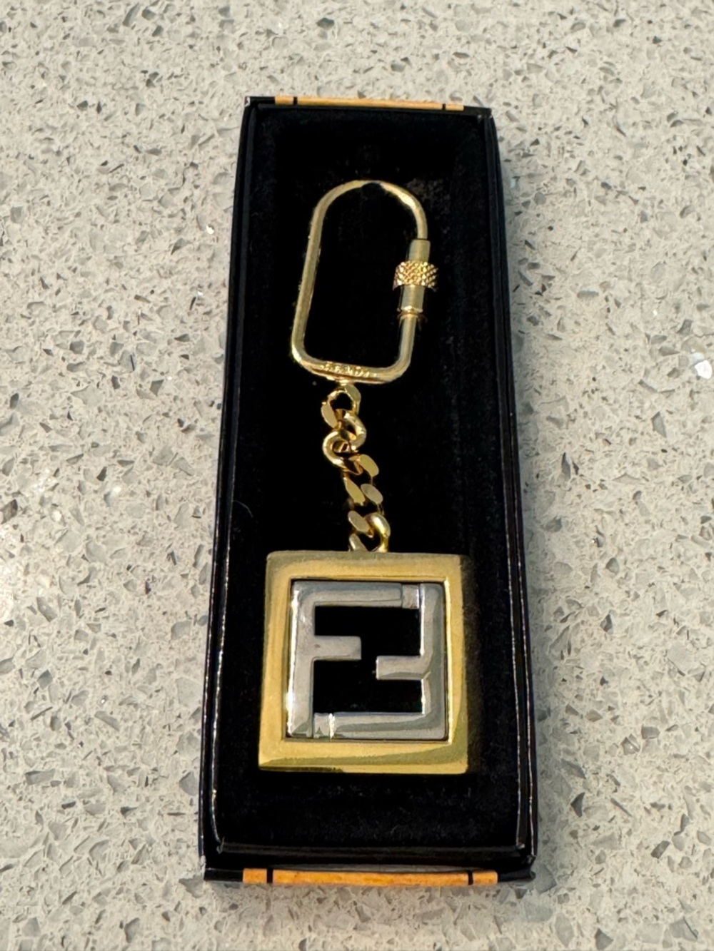Fendi Gold and Silver Double F Square Keychain - Picture 2 of 4